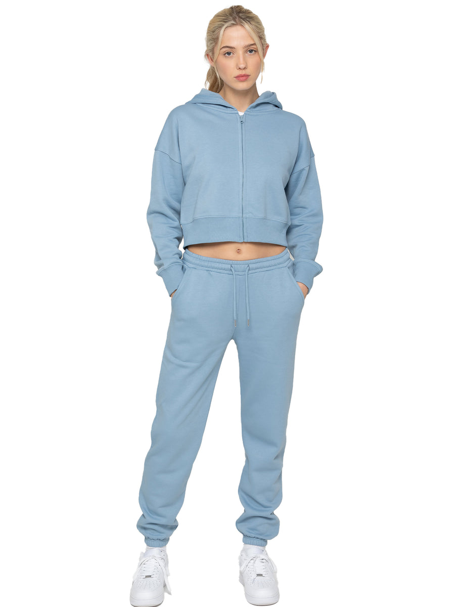 Zip Crop Hoodie and Jogger Set - Blue – ENZO Jeans