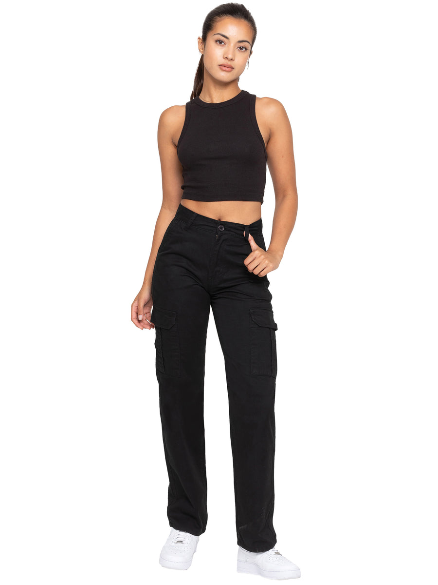 Kara Straight Leg Cargo Trousers - Black – ENZO Jeans