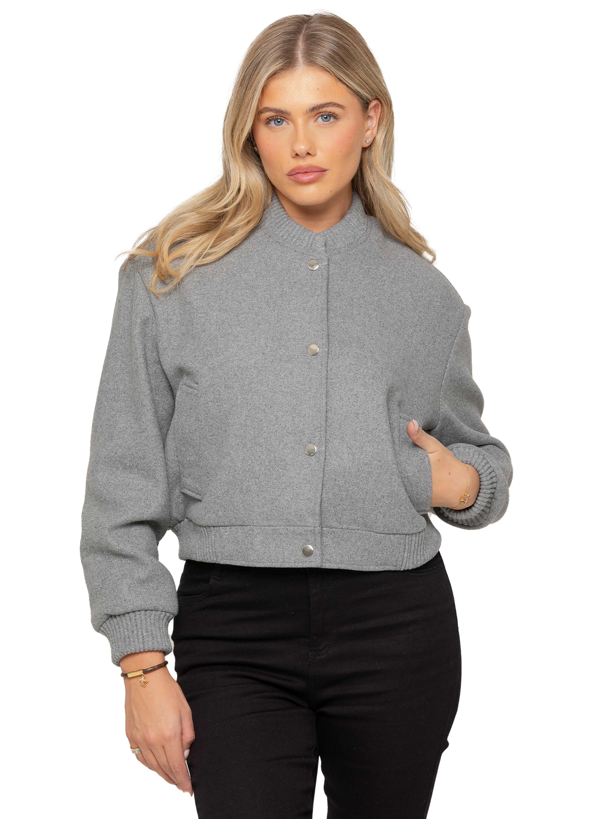 Grey cropped bomber jacket best sale