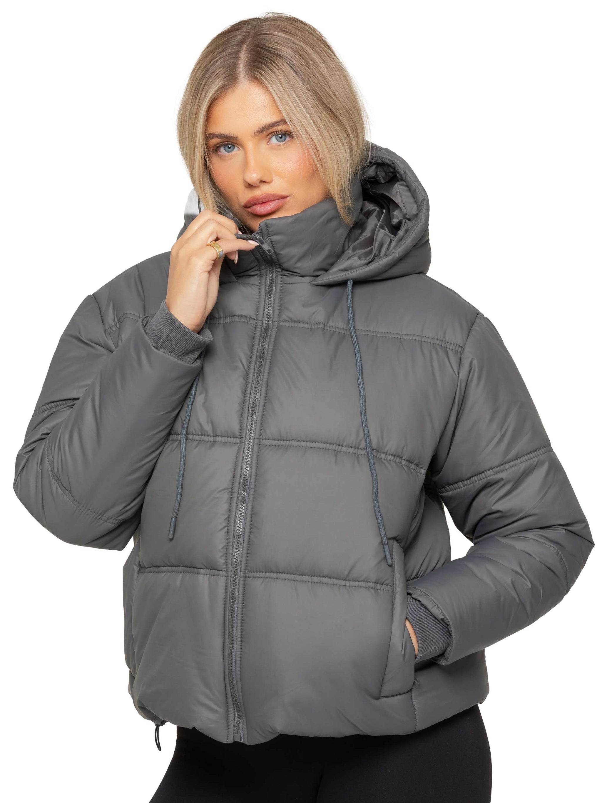 Grey hooded puffer coat best sale