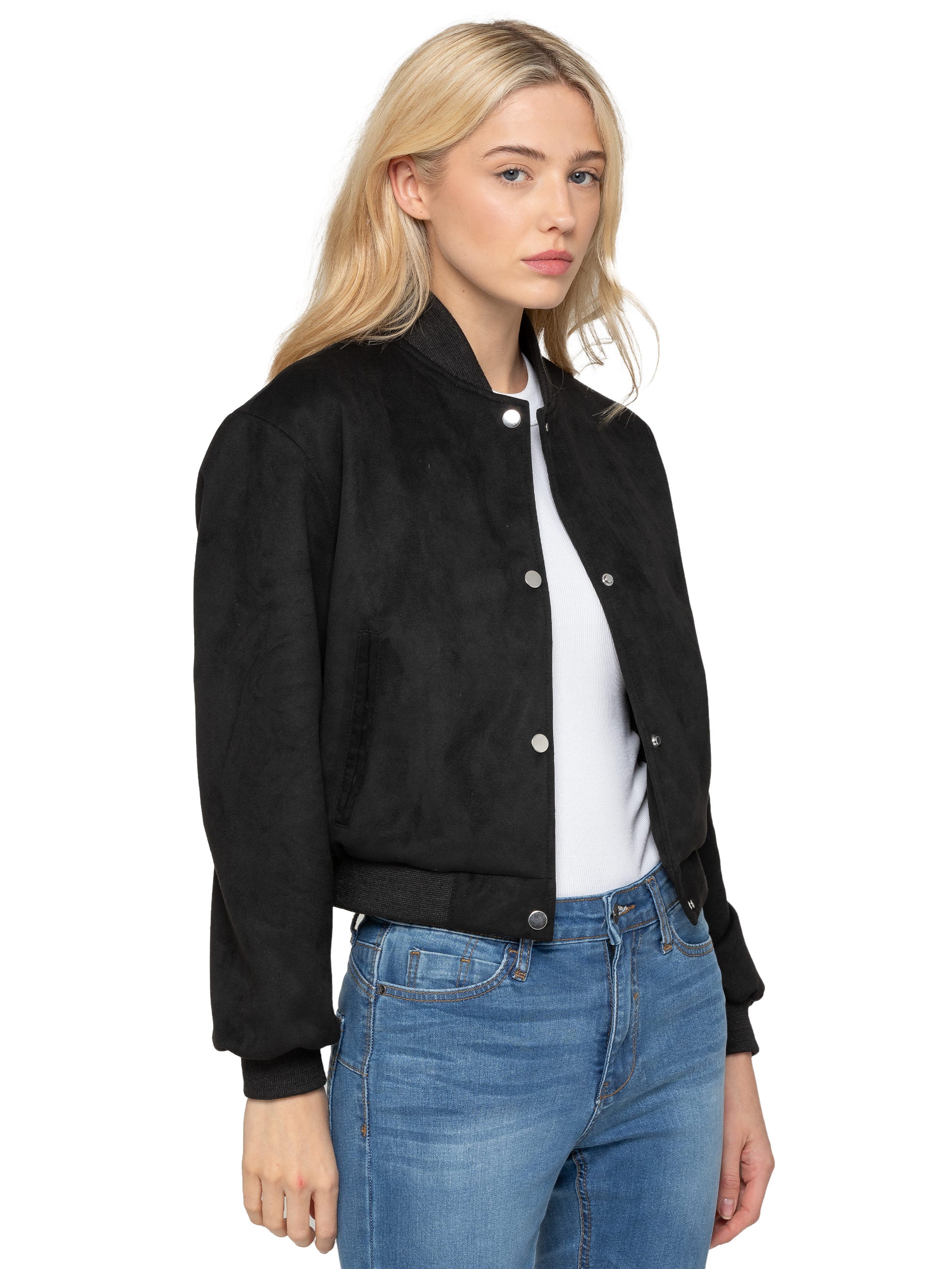 Faux Suede Bomber Jacket Black